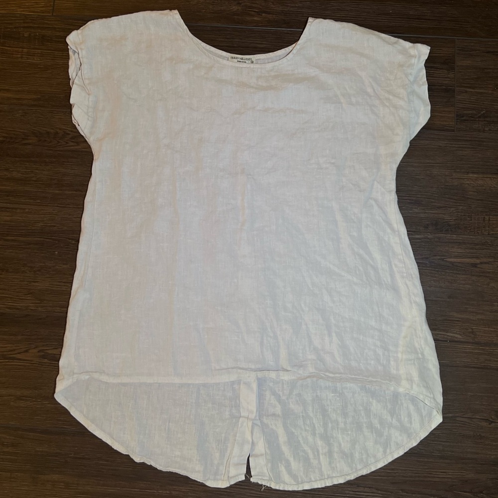 Terzo Millennio Italy 100% Linen Sleeveless Hi-Low Blouse White Womens Fairy M
